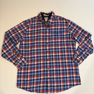 Vintage LL Bean Flannel Shirt Mens XLT Red Blue Tartan Plaid Button Up Made USA